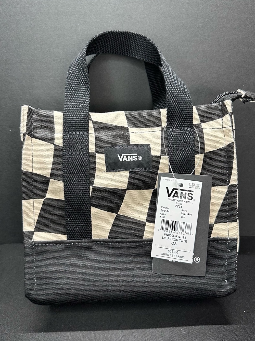 Vans Black and Cream Checkered Mini Tote